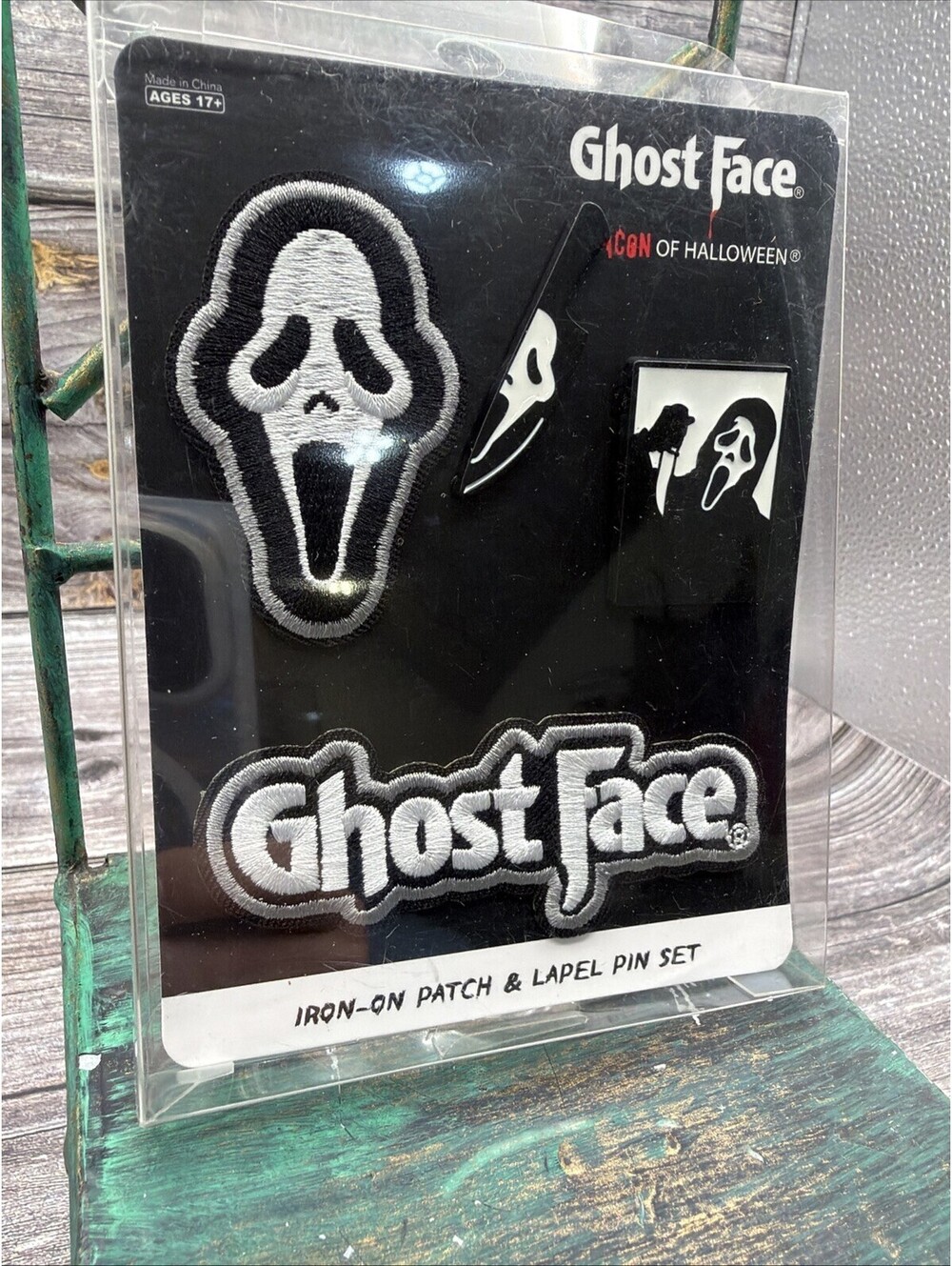 Ghost Face The Icon of Halloween Movies Original Iron-On Patch & Lapel Pin Set